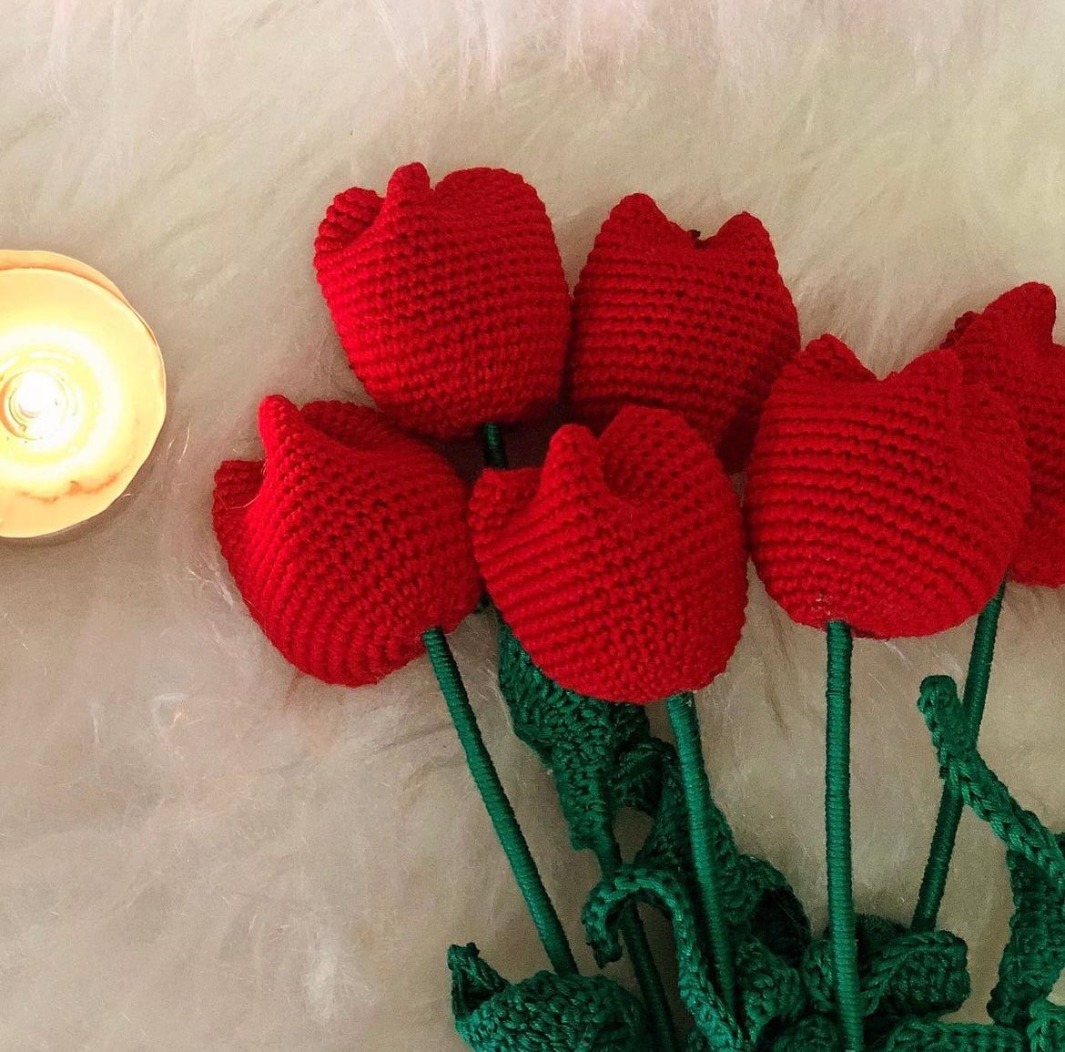 Handmade Amigurumi Crochet Red Rose